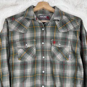 Ariat Women's FR Jolene Long Sleeve Button Down Work Shirt Size Small Green